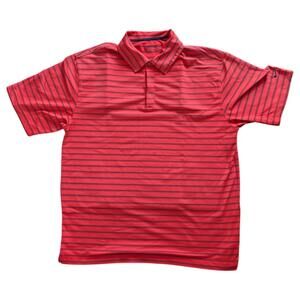 Nike Golf Polo Shirt‎ Mens Large Red Black Striped Dri-FIT Performance Swoosh